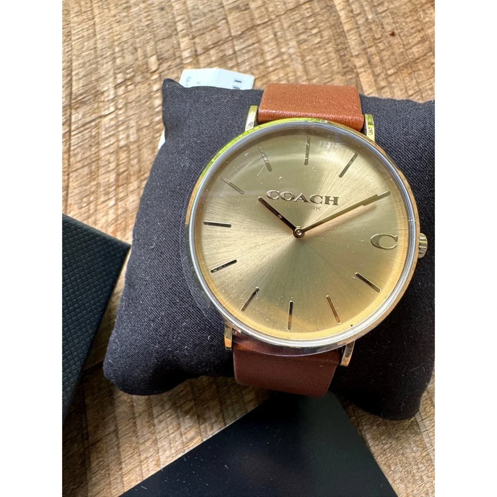 Coach Charles Gold Dial Watch‎ with a Brown Leather Strap (Model 14602433)